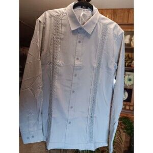 Coofandy size L Long Sleeve Gray button front shirt Embroidery design on front